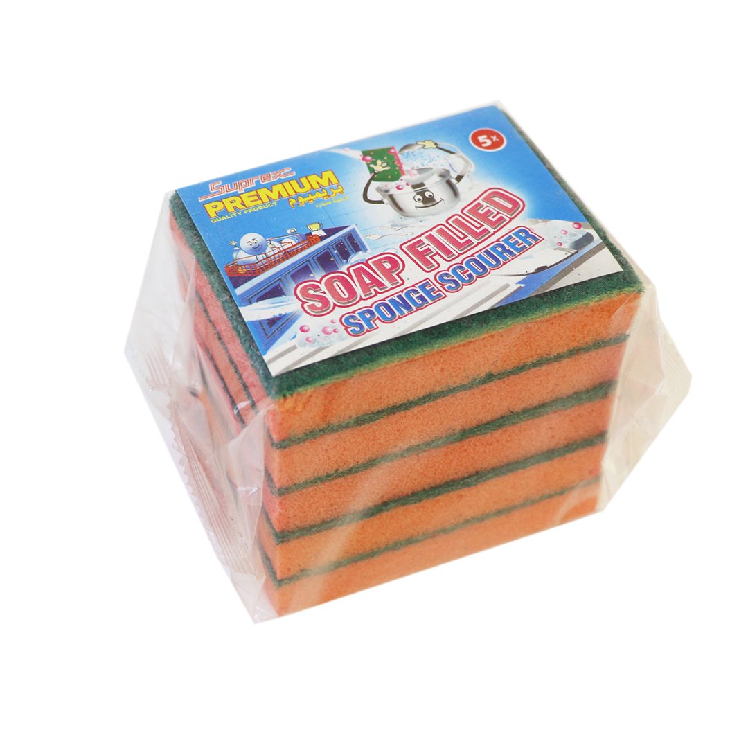 Premium Sponge Scourer Pad w/Soap 5 Pcs #PR54